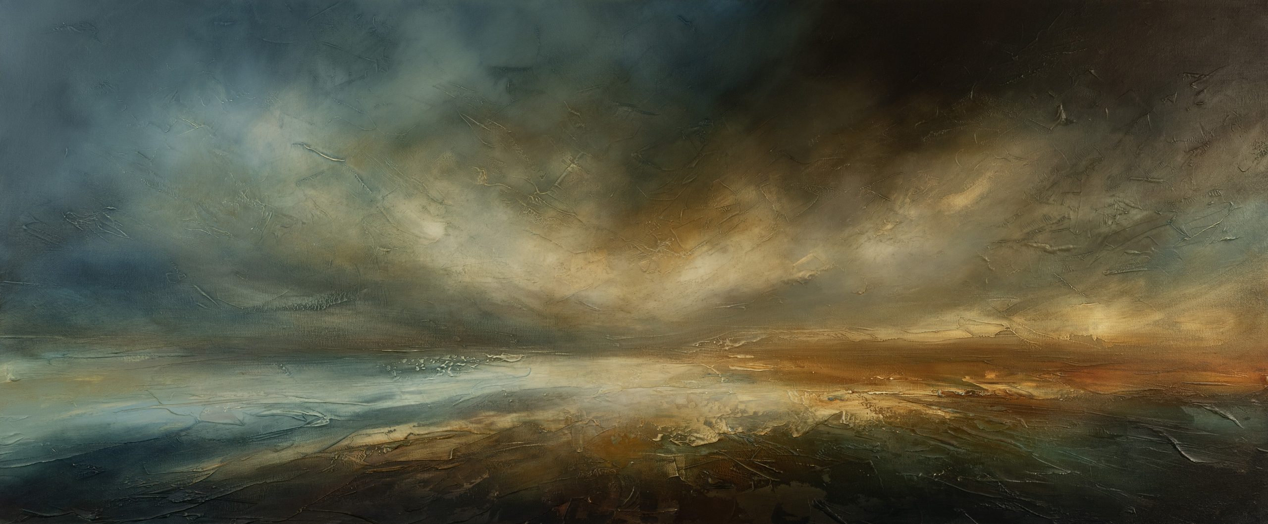 The Distant Frontier Panoramic Semi-Abstract Seascape Oil Painting